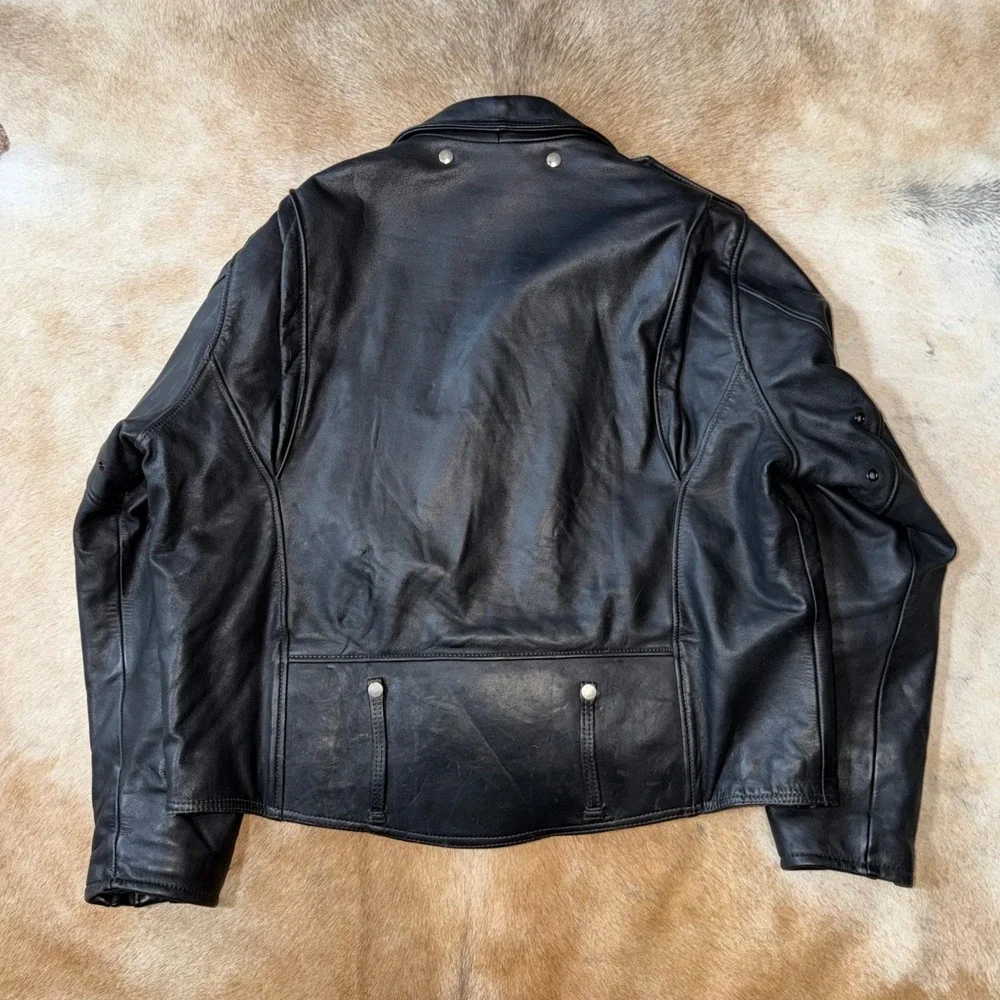 VTG Harley Davidson Leather Biker Jacket 54 Tall Mens Black Double Rider Quilted
